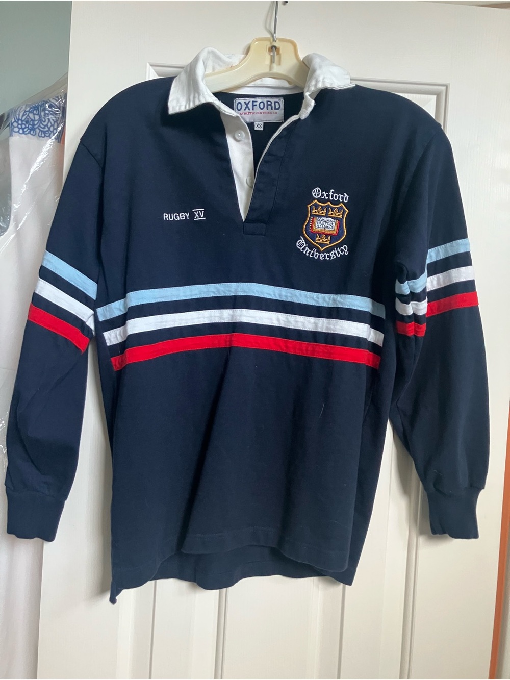 Oxford University Oxford Navy Polo with White Contrast Collar and Emb Red Logo
